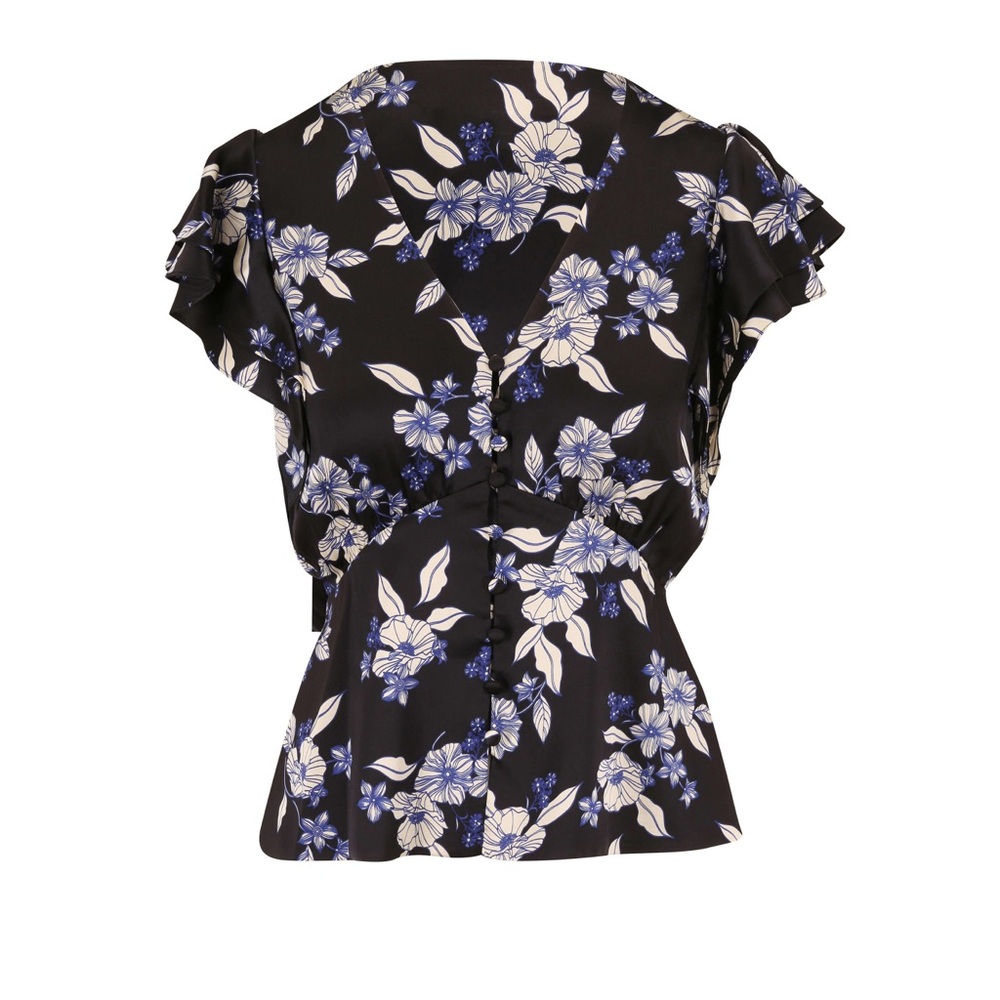 Veronica Beard Floral Flutter Sleeve Top